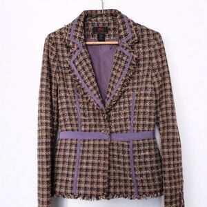 💜✨ True Meaning Tweed Blazer Purple Bouclé Frayed Trim Size M